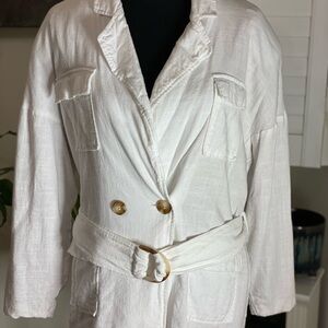 JLUXLABEL White Belted Linen Trenchcoat/blazer